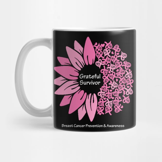 Breast cancer survivor with flower, hearts, ribbons & white type by Just Winging It Designs